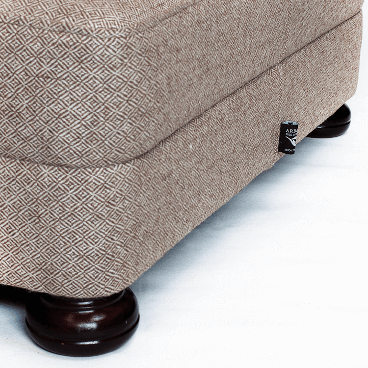 Classic footstool, reupholstered with contemporary tweed